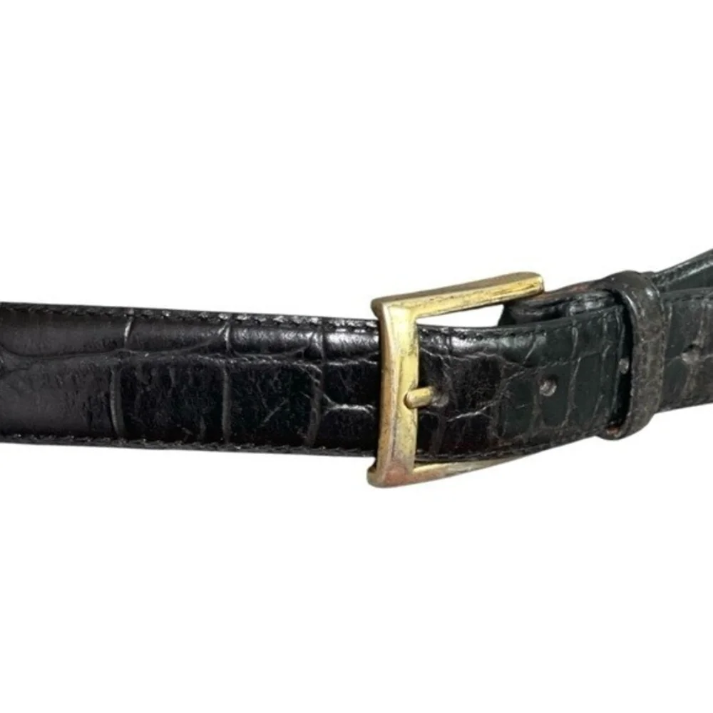 Men’s Belt JOS. A. BANK Black Croco Pattern Genuine Italian Leather Gold Buckle